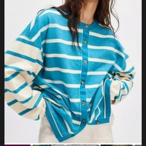 Blue and White Striped Cardigan